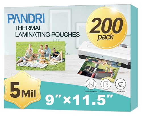 PANDRI 200 Pack Clear Thermal Laminating Sheets, 9 x 11.5-Inch, 5 Mil | Plastic Laminator Sheet, Fits 8.5 x 11 inch Paper Size, Clear, Round Corner, Thermal Laminator Compatible - size: 200 Pack