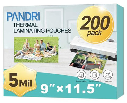PANDRI 200 Pack Clear Thermal Laminating Sheets, 9 x 11.5-Inch, 5 Mil | Plastic Laminator Sheet, Fits 8.5 x 11 inch Paper Size, Clear, Round Corner, Thermal Laminator Compatible - size: 200 Pack