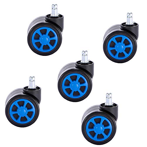 TEKEFT Gaming Office Chair Casters Floor Protection Rubber (5 Sets) 60mm Casters with Standard Stem Size