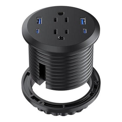 Desktop Power Grommet,GaN 65W USB C Fast Charging Station,2 AC Outlets,4 USB Ports in to the Top of Your Desk,Flush Mount Power Grommet 3-inch Hole,Countertop Recessed Outlet - color: Black, size: 1 Pack