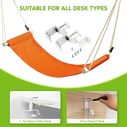 iMissiu Foot Hammock Under Desk | iMissiu Adjustable Office Foot Rest | Portable Footrest with Headphones Holder (Orange) - color: Orange