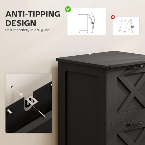 HOMCOM 2 Drawer Vertical File Cabinet, Silent Slides, Distressed Black - color: Distressed Black