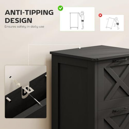 HOMCOM 2 Drawer Vertical File Cabinet, Silent Slides, Distressed Black - color: Distressed Black