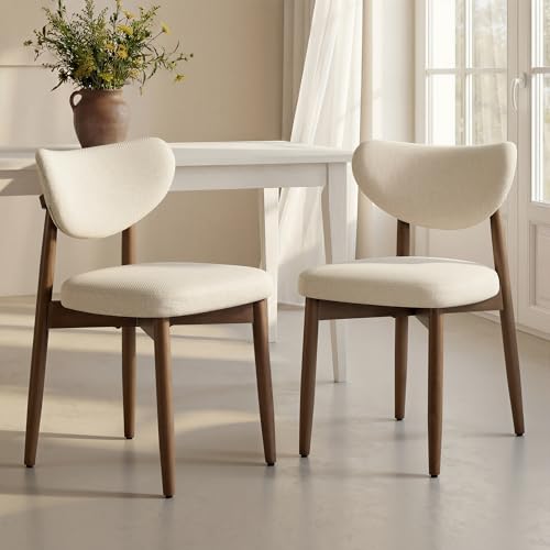 VASAGLE Wooden Dining Chairs Set of 2, Upholstered Kitchen Chairs with Solid Wood Legs, Ergonomic Curved Backrest, Built-in Handle, Mid Century Modern, for Kitchen Dining Vanity, Cappuccino Beige - color: Cappuccino Beige, size: Set of 2