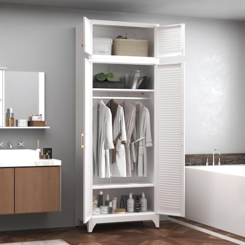 Steeloong 86"Armoire Wardrobe Close,Metal Wardrobe Cabinet with Hanging Rod | White Closet Cabinet with Doors and Adjustable Shelves,Freestanding Clothing Storage Cabinets for Bedroom Office,Gym,Hospital - color: White, style: 86"H Wardrobe
