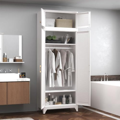 Steeloong 86"Armoire Wardrobe Close,Metal Wardrobe Cabinet with Hanging Rod | White Closet Cabinet with Doors and Adjustable Shelves,Freestanding Clothing Storage Cabinets for Bedroom Office,Gym,Hospital - color: White, style: 86"H Wardrobe