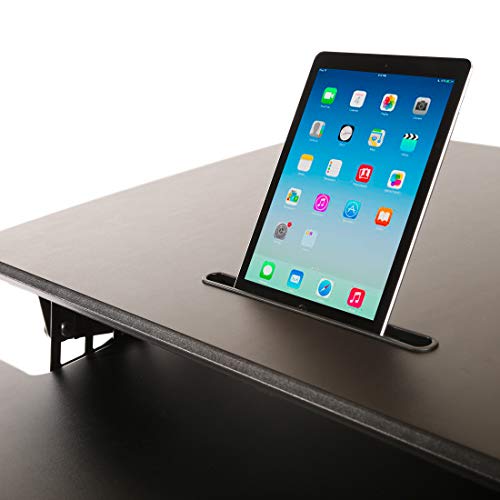 Seville Classics OFF65806 Airlift 36" Electric Height Adjustable Standing Desk Converter Workstation with 2.1A USB Charger Ergonomic Motorized Dual Monitor Riser Full Black - color: Electric Black