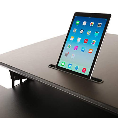 Seville Classics OFF65806 Airlift 36" Electric Height Adjustable Standing Desk Converter Workstation with 2.1A USB Charger Ergonomic Motorized Dual Monitor Riser Full Black - color: Electric Black