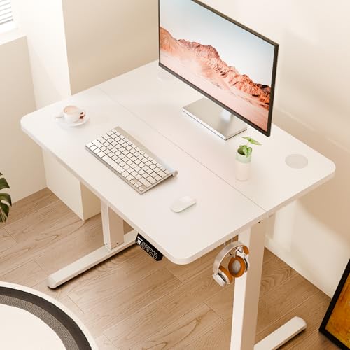 Small Standing Desk, 32"x24" Height Adjustable Sit-Stand Home Office, White | Electric Adjustable Standing Desk, Sit to Stand Computer Office Desk with Splice Board, Memory Preset, Lifts 28.7''-46.5" - color: White Frame-white, size: 32-inch