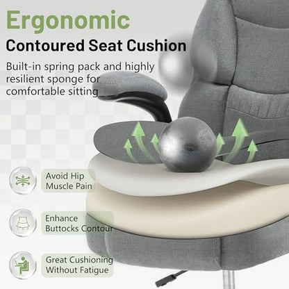 500LBS Drafting Chair, High Back Safer Standing Desk Chair, Executive Tall Office Chair with Flip-up Armrests, Upholstered Fabric Task Chair,Ergonomic Seat with Adjustable Height&Foot Ring,Light Gray - color: Light Gray