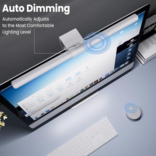 Quntis Monitor Light Bar Pro White, Eye-Care No Glare USB Computer Lamp, Stepless Dimming & Auto-Dimming Brightness, Dual Control, Modern Aesthetic Space Saving Desk Accessories Office Gaming Reading - style: ‎ScreenLinear Pro White