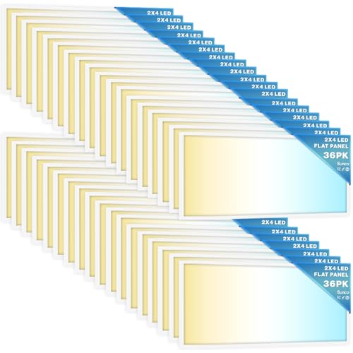 Sunco 36 Pack 2x4 LED Flat Panel Lights 3CCT Selectable, 30-50W, Dimmable | 6500LM, Selectable CCT 4000K/5000K/6000K, Selectable Wattage 30W/40W/50W, 0-10V, Office Lighting, Warehouse, Drop Ceiling