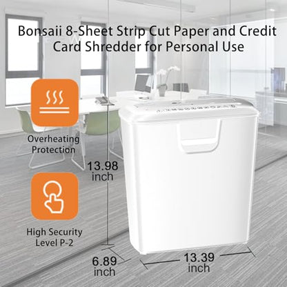 Bonsaii Quiet Strip-Cut Shredder, Up to 8 Sheets, Offering high Security, CDs, Credit Cards, Overheat Protection, Equipped with a 3.4-Gallon bin, Operates Quietly, Ideal for Home Office, White - color: White, size: 8-sheet | Strip Cut