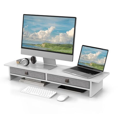 Fenge 35 Inch Monitor Stand with Drawer Storage, Computer Riser for Desk - color: White