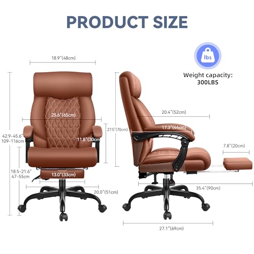 Office Chair, Big and Tall Office Desk Chair, Reclining Office Chair with Footrest Home Office Desk Chairs, High Back Ergonomic with Lumbar Support, Executive Leather - color: Brown, style: With Footrest
