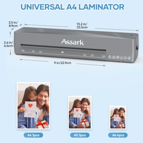 Assark Laminator 9 Inch with 40 Laminating Sheets - color: Gray, size: A4