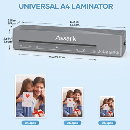 Assark Laminator 9 Inch with 40 Laminating Sheets - color: Gray, size: A4