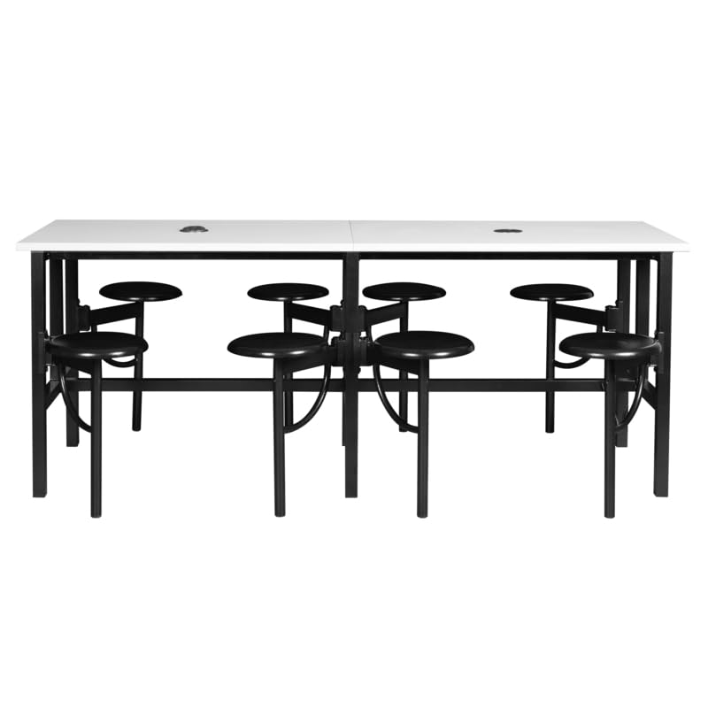 Romig Endure Standing Height Collaborative Table and Chair Set with 8 Pull-Out Swivel Stools, Dry Erase Whiteboard Top, Built-in Power Outlets and USB Charging, Classroom Training Table - color: White, size: 8 Seater