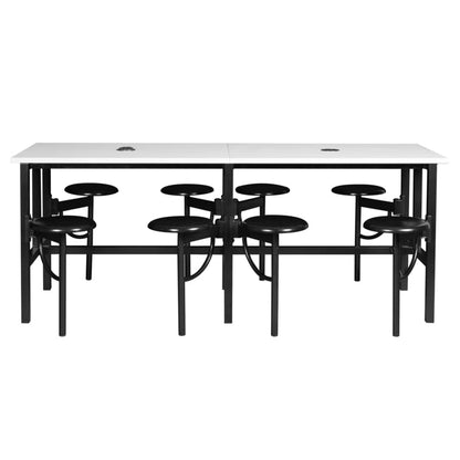 Romig Endure Standing Height Collaborative Table and Chair Set with 8 Pull-Out Swivel Stools, Dry Erase Whiteboard Top, Built-in Power Outlets and USB Charging, Classroom Training Table - color: White, size: 8 Seater