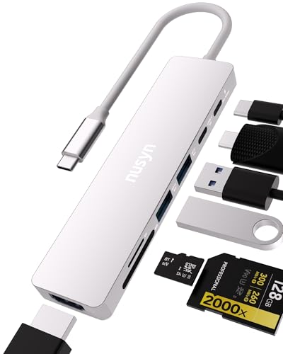 7-in-1 USB C Hub with 4K@60Hz HDMI, 2 USB-A, 1 USB-C, 100W PD Charging, SD 3.0 /TF 3.0 Card Reader, Compatible with MacBook Pro/Air/Neo, iPad Pro, iMac, iPhone 15-17 (Silver) - color: Silver