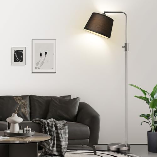 Nintiue 【Upgraded】 Dimmable Floor Lamp, 1000 Lumens LED Edison Bulb Included, Brushed Nickel Arc Floor Lamps Modern Standing Lamp with Black Shade, Tall Lamps for Living Room Bedroom - color: Brushed Nickel-Black Shade