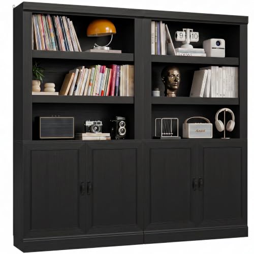 Unikito 71 Inch Tall Bookshelf with Doors and Adjustable Shelves, 2 Pack | 10-Shelf Storage Bookcase, Thick Wood, Sturdy and Solid, Freestanding Display Cabinet for Living Room, Home Office, Bedroom - color: Black, size: 63 Inch