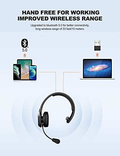 TECKNET Trucker Bluetooth Headset, AI Noise Canceling Mic, Wireless On-Ear | AI Noise Canceling Mic reduces background noise for clear calls. Wireless hands-free headset for truckers and office use.