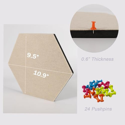 LAJAR 8 Pcs Self Adhesive Large Felt Bulletin Board Tiles | Hexagon Color Felt Pin Board Wall Tiles for Photos, Pictures, Memos - color: Camel
