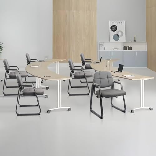 CLATINA Waiting Room Chair | Leather Guest Chair with Padded Arms no Wheels for Office Reception Conference Desk with Sled Base Grey, 2PK - color: Gray(sled Base), size: 2 pack