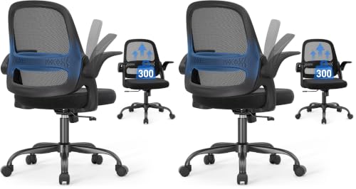 amseatec Mesh Office Chair, Ergonomic Home Office Chair with Flip-Up Arms (Pack of 2) - color: Black, size: Oversized (Pack of 2)