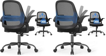 amseatec Mesh Office Chair, Ergonomic Home Office Chair with Flip-Up Arms (Pack of 2) - color: Black, size: Oversized (Pack of 2)