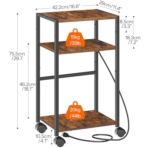 HOOBRO Computer Tower Stand, 3-Tier PC Tower Stand, PC Stand with Charging Station, Mobile CPU Stand Fits Most PC, Adjustable Shelf, for PC Tower, Printer, Home Office, Rustic Brown BF12UCJ01