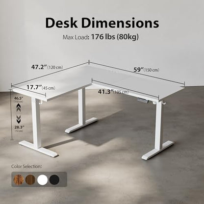 Agilestic L Shaped Electric Standing Desk Adjustable Height, 59 Inch, White - color: White, size: 59 x 48 Inch