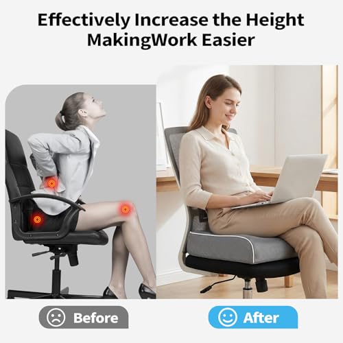 Thick Chair Cushions, Office Booster Seat Cushion to Tailbone Pain Relief, Non Slip Memory Thick Foam Cushion with Carry Handle 6"-Grey - color: Grey, size: 18"x16"x6"
