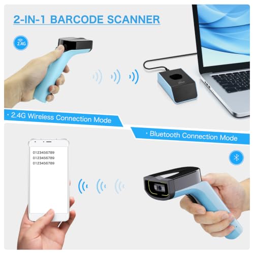 NETUM 1D Barcode Scanner, Wireless Bluetooth with Cradle, DS5000-Blue - color: Blue