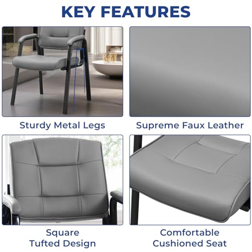 Naomi Home Faux Leather Guest Reception Chair with Armrests - Gray | Designed For Waiting Rooms, Conference Spaces And Offices With Stackable Construction, Padded Comfort And Durable Steel Legs - color: Gray, Faux Leather, style: Set of 2