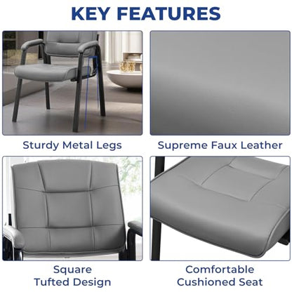 Naomi Home Faux Leather Guest Reception Chair with Armrests - Gray | Designed For Waiting Rooms, Conference Spaces And Offices With Stackable Construction, Padded Comfort And Durable Steel Legs - color: Gray, Faux Leather, style: Set of 2