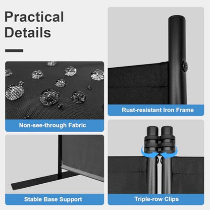 MAYOLIAH 4 Panels Folding Room Divider 6ft Tall Freestanding Privacy Screen - color: Black, size: 34"-4 Panel-Flat Base