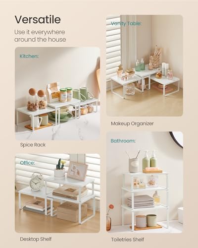 SONGMICS Cabinet Organizer Shelf, Set of 3 Spice Rack, Kitchen Storage | Kitchen Counter Shelves, Kitchen Storage, Spice Rack, Snow White and Matte White, BYSTRO Collection UKCS220WE01S - color: Snow White + Matte White