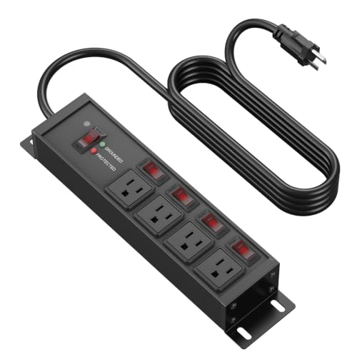 CCCEI Magnetic Heavy Duty Surge Protector, 12 Gauge, Black, 15FT, 1 | Individual Switches, Outdoor Extension Cord with Multiple Outlets, Wall Mount Plug Extender, Grounding, Garage Power Strip. - color: Black, size: 15ft