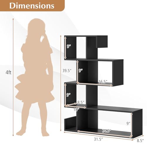 Tangkula S-Shaped Bookshelf, 5-Tier Modern Geometric Stepped Bookcase - color: Black