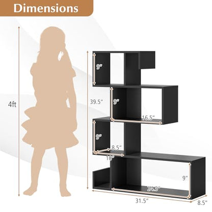 Tangkula S-Shaped Bookshelf, 5-Tier Modern Geometric Stepped Bookcase - color: Black