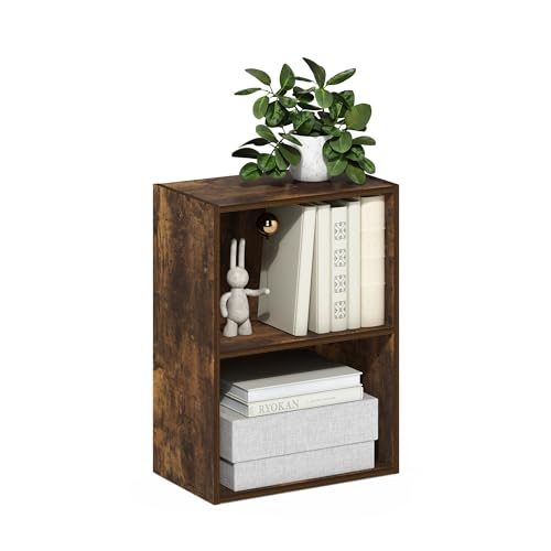 Furinno LUDER Book Shelf, 2-Tier Modern Bookshelf, Open Shelves Bookcase, 9" x 16" x 21", for Living Room, Bedroom, Home Office, Amber Pine - color: Amber Pine, size: 2-Tier, 9 x 16 x 21