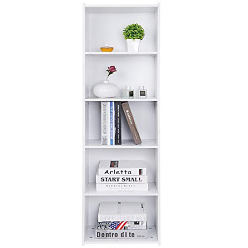 Display Storage Bookcase 5-Tier, Industrial Freestanding Bookshelf for Modern Home Office, Living Room, 52 Inch Open Shelf Rack for Books, Records, Photo Frames and Plants (White)