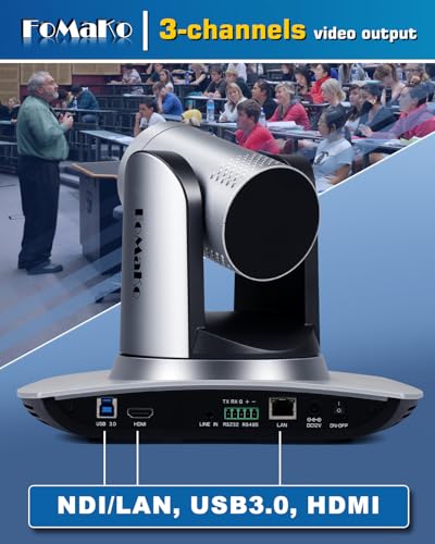 FoMaKo NDI PTZ Camera, AI Auto-Tracking Gen 3, 20x Optical Zoom LAN USB3.0 HDMI PTZ Camera for Church Services Worship Education (NDI 6 & NDI HX3 Certified) FMK20UH NDI - color: Silvery