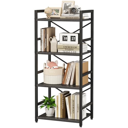 Homeiju Black Bookshelf, 4 Tier Small Bookcase, Black Metal Small Bookcase, Book Shelf Organization and Storage for Living Room, Bedroom, and Home Office - color: Black, size: 4 Tier