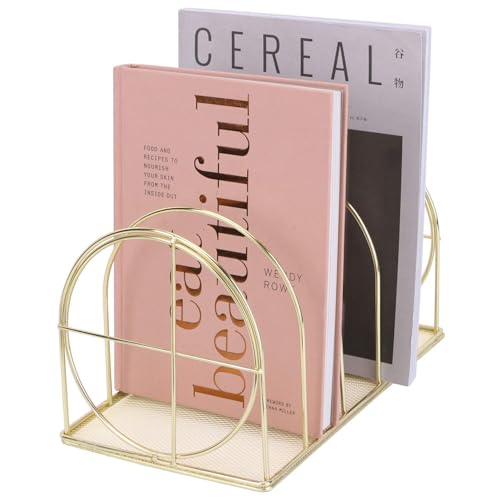 File Sorter Organizer, 5 Section Magazine Holder Rack, Desktop Round Wire Book Stand for Mail, Paper, Document, Folder, Record and Desk Accessories, Gold - color: Round Shape-g