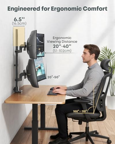 Dual Monitor-Arm Ultrawide Heavy Duty - 24-57 inch Vertical Dual Monitor Mount, Adjustable Stacked Double Monitor Desk Mount Stand, Max Load 59.4 lbs (per Arm), VESA 75/100 mm, Black - color: Black