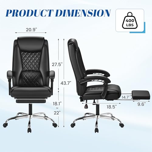 Furmax Office Chair with Footrest Ergonomic High Back Design Executive Computer Desk Chair400lbs, 90-135° Reclining Leather Home Office Desk Chairs Swivel Task Chairs with Wheels(Black) - color: Black