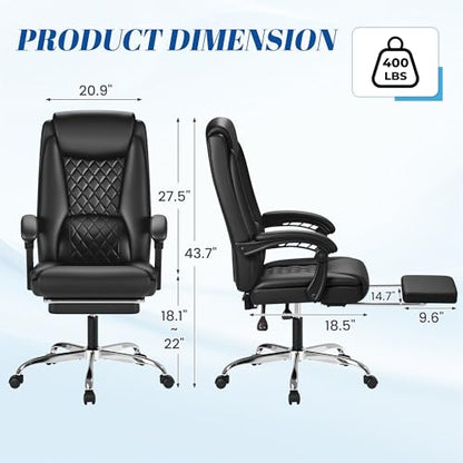 Furmax Office Chair with Footrest Ergonomic High Back Design Executive Computer Desk Chair400lbs, 90-135° Reclining Leather Home Office Desk Chairs Swivel Task Chairs with Wheels(Black) - color: Black